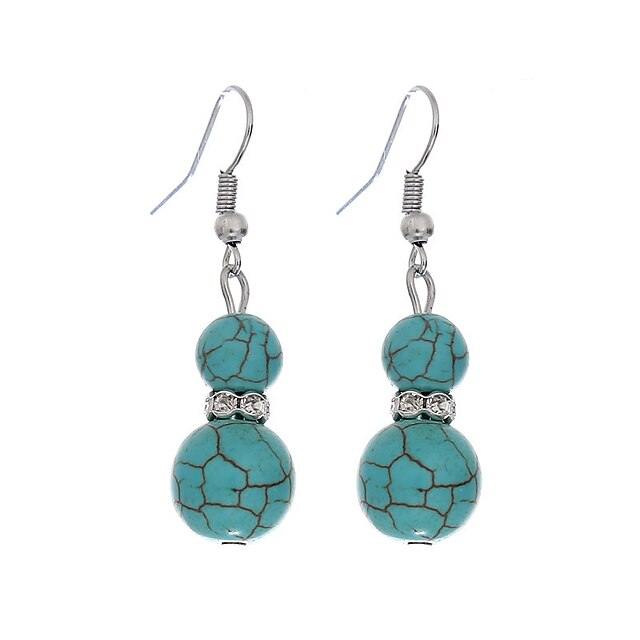  Women's Girls' Ladies Bohemian Vintage Rhinestone Silver Plated Earrings Jewelry Blue For Casual / Turquoise