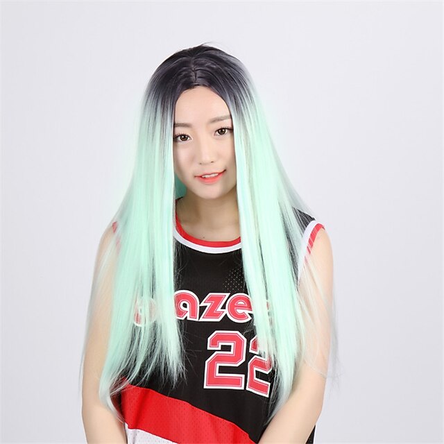  European and American Fashion High Temperature Green Color Straight Wig High-Grade Life