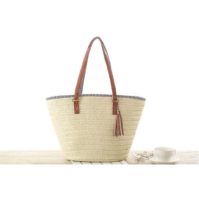  Women's Brands Outlet Tote Straw Bag Straw Daily Bohemian Style Light Brown Army Green Beige