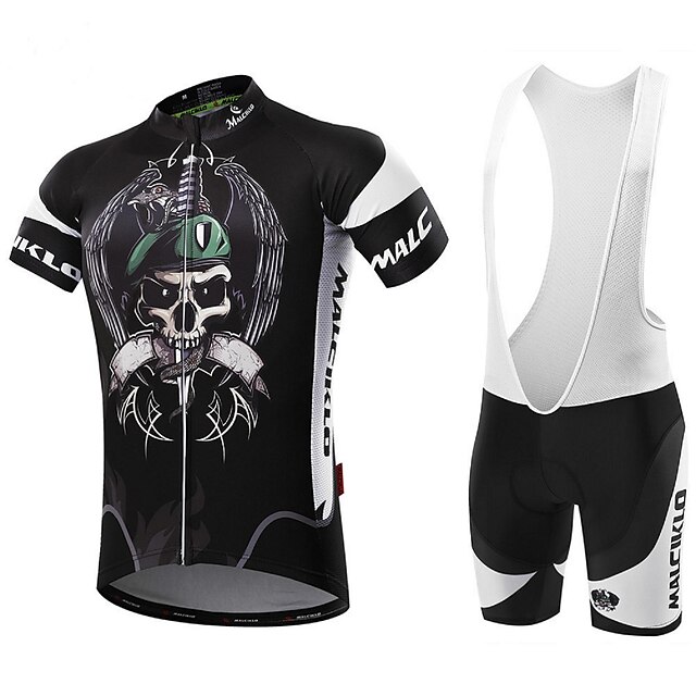  Malciklo Homme Manches Courtes Maillot et Cuissard Avec Bretelles Velo Cyclisme Blanc Noir Vélo Ensembles de Sport Respirable La peau 3 densités Séchage rapide Poche arrière Des sports Coolmax® Lycra