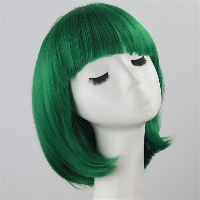  cosplay traje peruca sintética cosplay peruca reta bob peruca verde cabelo sintético feminino verde
