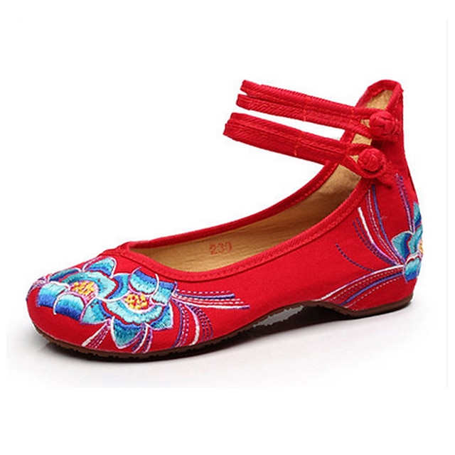  Naiset Tasapohjakengät Comfort Brodeerattu kengät Canvas Kevät Kesä Syksy Kausaliteetti Puku Comfort Brodeerattu kengätSoljilla