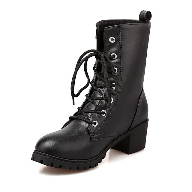  Women's Boots Spring / Fall / Winter Fashion Boots / Combat Boots Leatherette Outdoor /Casual Chunky Heel Lace-upBlack