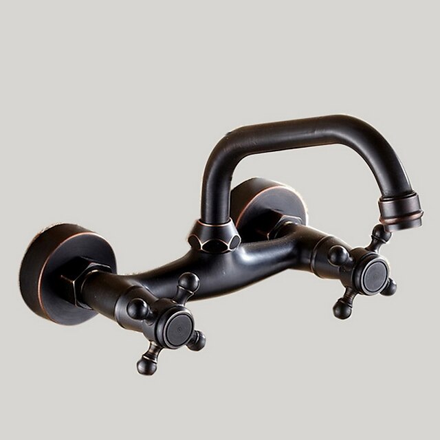  Bathroom Sink Faucet - Wall Mount / Centerset Oil-rubbed Bronze Wall Mounted Two Holes / Two Handles Two HolesBath Taps
