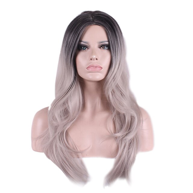  Synthetic Wig Wavy Wavy Wig Medium Length Grey Synthetic Hair Women's