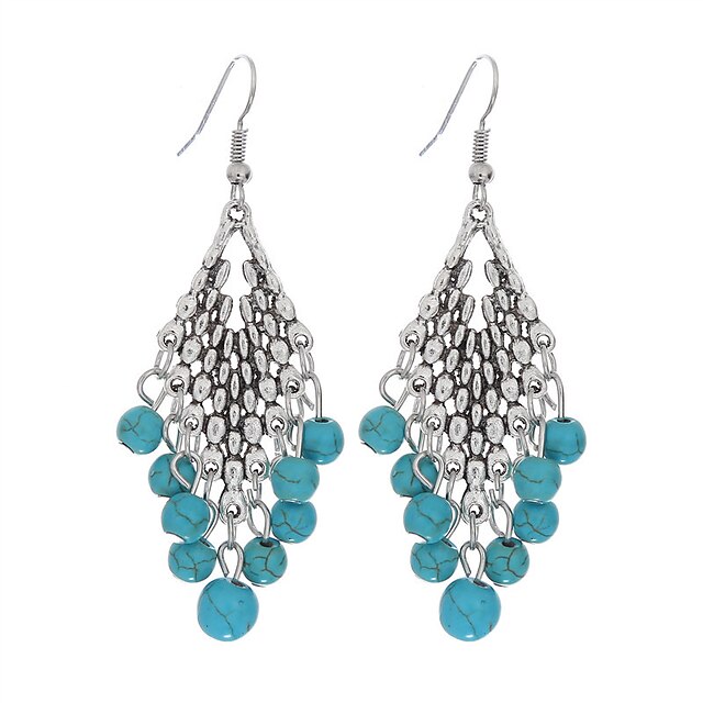  Women's Turquoise Drop Earrings Stylish Ladies Personalized Classic Vintage Bohemian European Silver Plated Turquoise Earrings Jewelry Blue For Daily Casual 1pc