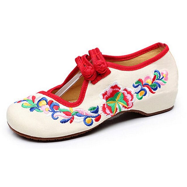  Mulheres Sapatos Lona Primavera Verão Sapatos bordados MaryJane Conforto Rasos Caminhada Sem Salto Presilha Flor para Casual Branco Preto