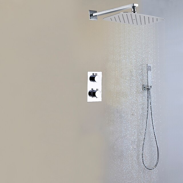  Brusehaner Sæt - Regnfald Moderne Krom Vægmonteret Messing Ventil Bath Shower Mixer Taps / To Håndtag tre huller