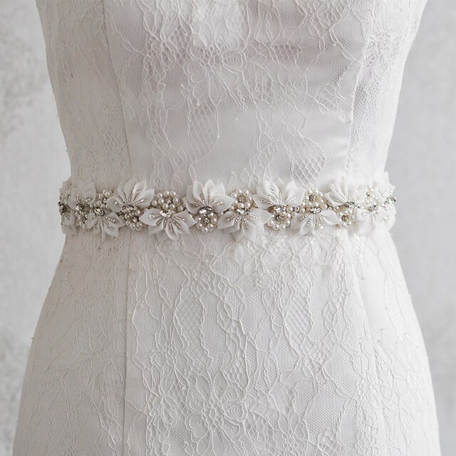  Satin Wedding Party / Evening Dailywear Sash With Beading Pearl Appliques Floral Women's Sashes