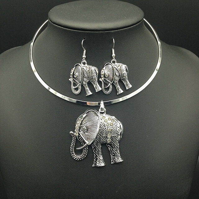  Women's Necklace / Earrings Elephant Animal Luxury Vintage Imitation Diamond Earrings Jewelry Silver For Daily Casual