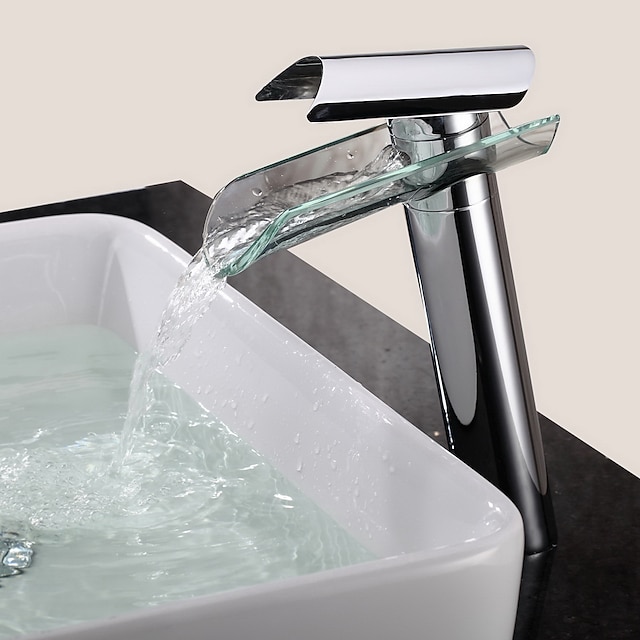  バスルームのシンクの蛇口 - ウォーターフォール クロム センターセット 1 穴 / シングルハンドル 1 穴bath taps / 真鍮