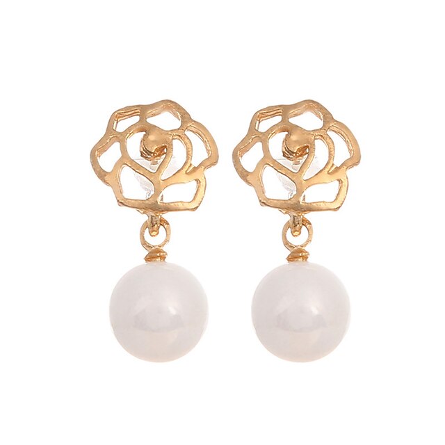  1pc Women's Girls' Drop Earrings - Pearl Imitation Pearl Gold Plated Flower Ladies European Fashion Jewelry Gold For Wedding Casual Masquerade Engagement Party Prom