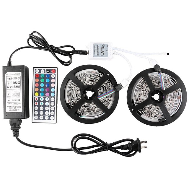  2x5M LED Strip Lights Kit Waterproof RGB Tiktok Lights 5050 10mm IP65 44Key 1 to 2 12V 6A 72W Power Supply