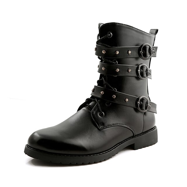  Men's Spring / Fall / Winter Fashion Boots Casual Boots Leather Black / Lace-up