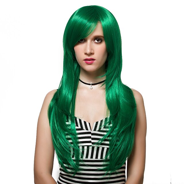  Synthetische Perücken Glatt Perücke Lang Grün Synthetische Haare Damen Grün