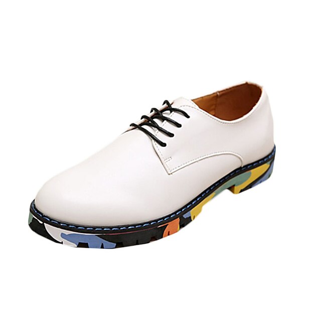  Masculino Oxfords Conforto Pele Outono Casual Conforto Cadarço Rasteiro Branco Preto Marron Rasteiro