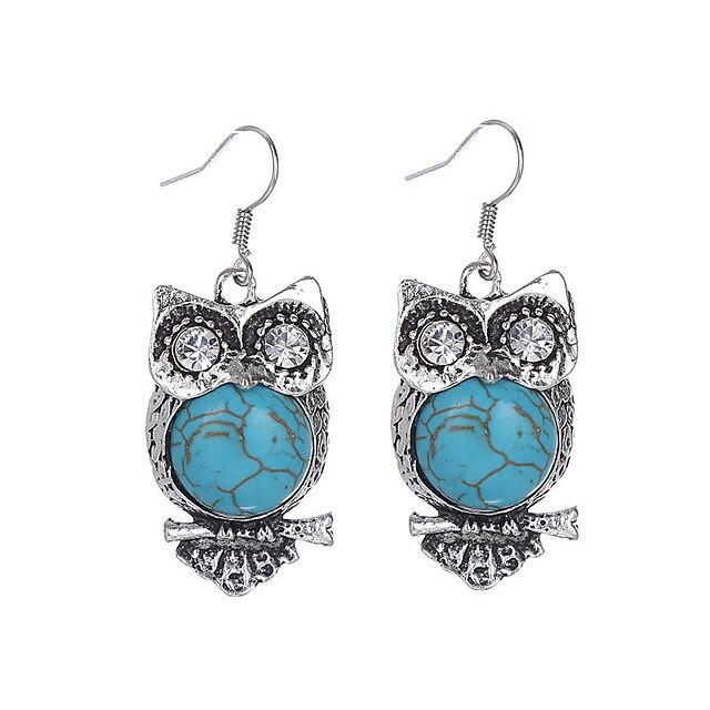  Women's Girls' Turquoise Owl Ladies Bohemian Vintage western style Rhinestone Silver Plated Imitation Diamond Earrings Jewelry Blue For Party Daily Casual