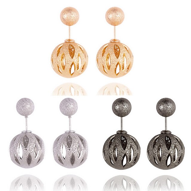  Vintage Fashion Gold Plated Double Ball 18K Gold Stud Earrings For Women Design Fashion Scrub Surface Earrings