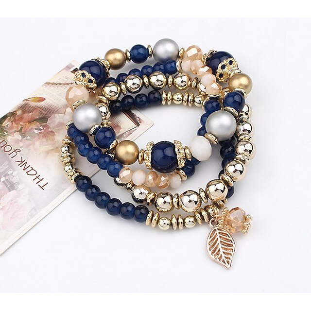 Women's Bead Bracelet Beaded Layered Stacking Stackable Leaf Ladies Vintage Multi Layer Alloy Bracelet Jewelry Black / Blue / Pink For Casual