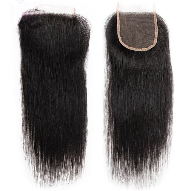  peruvian lace closure human hair weave virgin silk straight bleached knots with baby hair