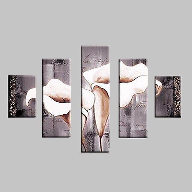  Oil Painting Hand Painted - Floral / Botanical Classic Traditional Modern With Stretched Frame / Five Panels / Stretched Canvas