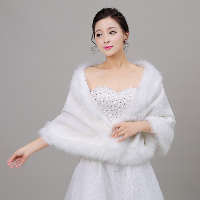  Sleeveless Faux Fur Wedding Party Evening Women's Wrap With Wave-like Shawls