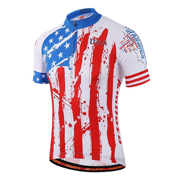  Miloto Men's Women's Short Sleeve Cycling Jersey Red and White Stripes Plus Size Bike Shirt Sweatshirt Jersey Breathable Quick Dry Reflective Strips Sports Coolmax® 100% Polyester Mountain Bike MTB
