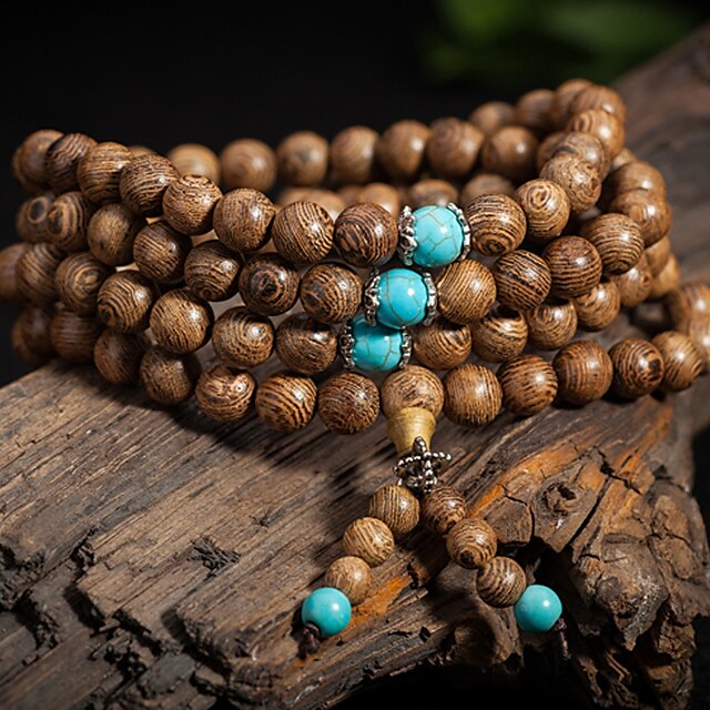  Women's Men's Boys' Turquoise Chain Bracelet Charm Bracelet Bead Bracelet Crossover Personalized Bohemian Fashion Vintage Double-layer Wooden Bracelet Jewelry Brown For Party Wedding Casual Daily