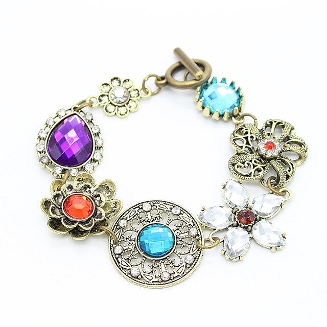  Fashion Vintage Bracelet Antique Copper Rhinestone Crystal Colorful Flower Charms Bracelets Women Luxury Accessories