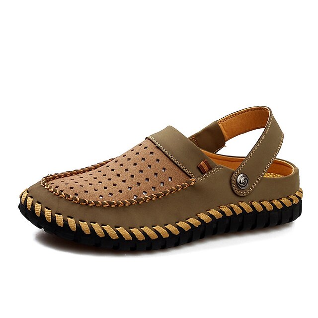  Men's Leather Summer Sandals Walking Shoes Khaki / Brown