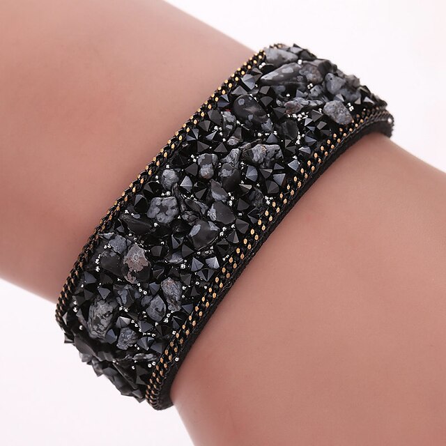  Damen Kristall Wickelarmbänder Lederarmbänder damas Böhmische Modisch Boho Leder Armband Schmuck Weiß / Schwarz / Purpur Für Party Normal Alltag