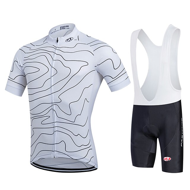  Fastcute Hombre Unisexo Maillot de ciclismo con culotte corto con tirantes Manga Corta MTB Bicicleta Montaña Ciclismo Carretera Blanco Verde Morado Talla Grande Bicicleta Petos de deporte / Culotte