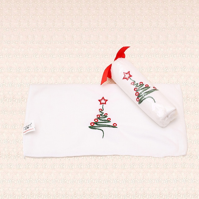  1pc hvid jul håndklæde broderi juletræet design badeværelse bruser party gave