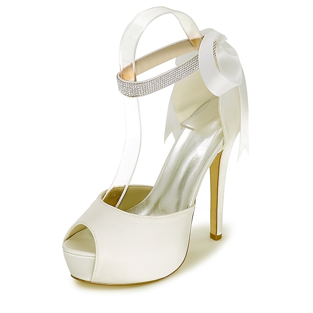  Pentru femei Sandale Sandale cu șireturi Sandale cu bretele Nuntă Petrecere și seară Sandale de nunta Vară Perle Toc Stilat Satin Argintiu Alb Cristal