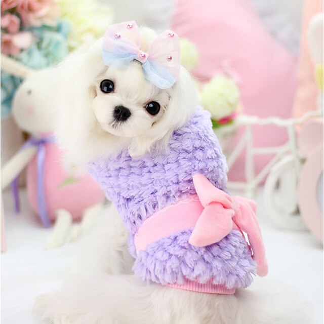  Dog Coat Bowknot Keep Warm Winter Dog Clothes Breathable Purple Yellow Pink Costume Polar Fleece Down Cotton XS S M L XL