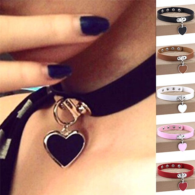  Choker Necklace Pendant Necklace For Women's Party Halloween Casual Leather Silver Plated Alloy Heart Love Dark Blue Light Blue Rose Coffee Camel Black Silver White Yellow / Collar Necklace / Daily