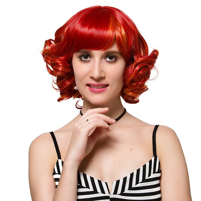  Парики из искусственных волос Кудрявый Парик Короткие Красный Искусственные волосы Жен. Красный