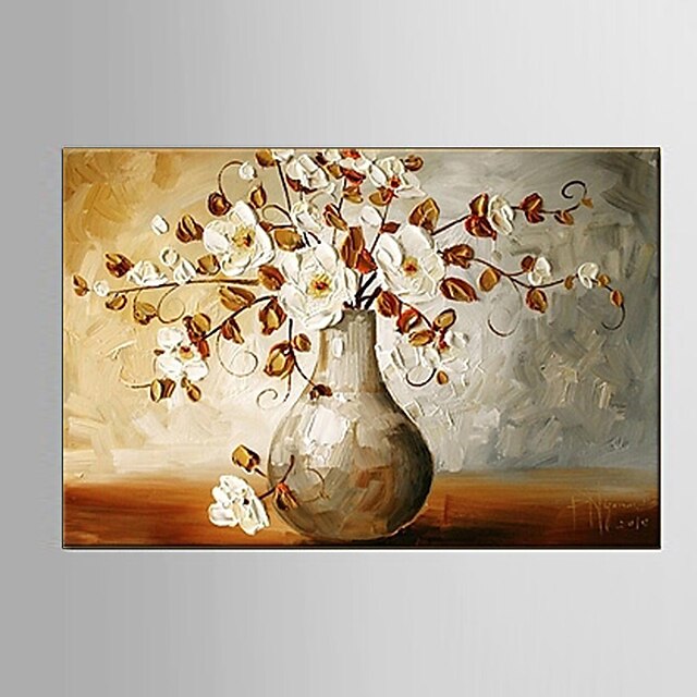  Hang-geschilderd olieverfschilderij Handgeschilderde - Bloemenmotief / Botanisch Pastoraal Modern Europese Stijl Met Frame / Uitgerekt canvas