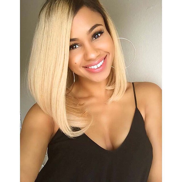  women s synthetic wig short straight hair ombre 1b blonde color wig for black women heat resistant cospaly wig