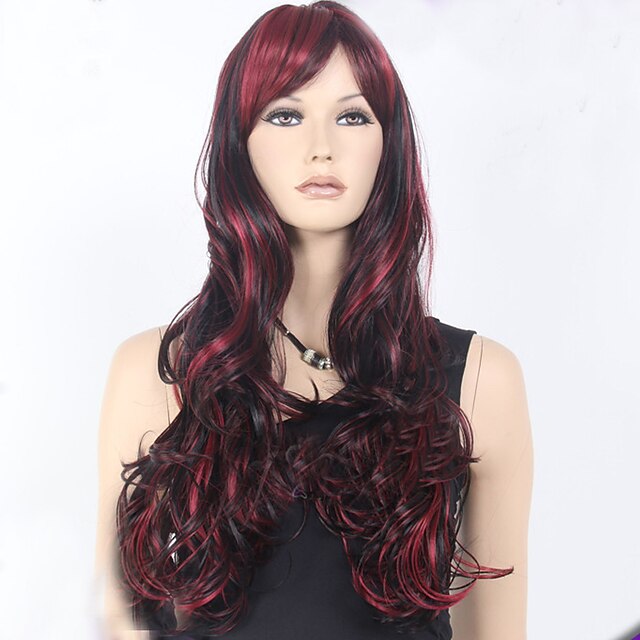  Synthetic Wig Wavy Wavy Wig Long Burgundy Synthetic Hair Women's Red