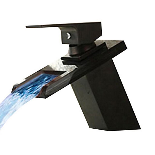  Bathroom Sink Faucet - LED / Waterfall Oil-rubbed Bronze Centerset One Hole / Single Handle One HoleBath Taps / Brass