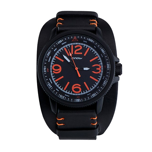  SINOBI Men's Wrist Watch Quartz Leather Black 30 m Water Resistant / Waterproof Sport Watch Analog Black