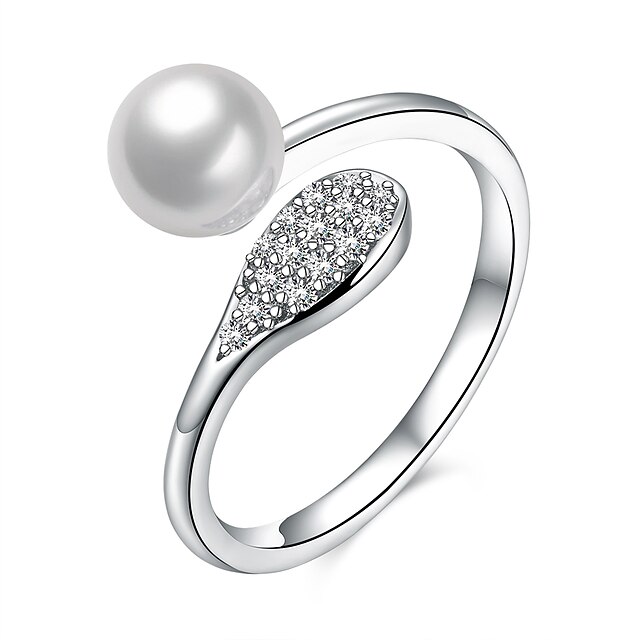  Women's Ring wrap ring Cubic Zirconia Pearl tiny diamond 1pc Silver Pearl Sterling Silver Zircon Ladies Unique Design Birthday Business Jewelry Cluster