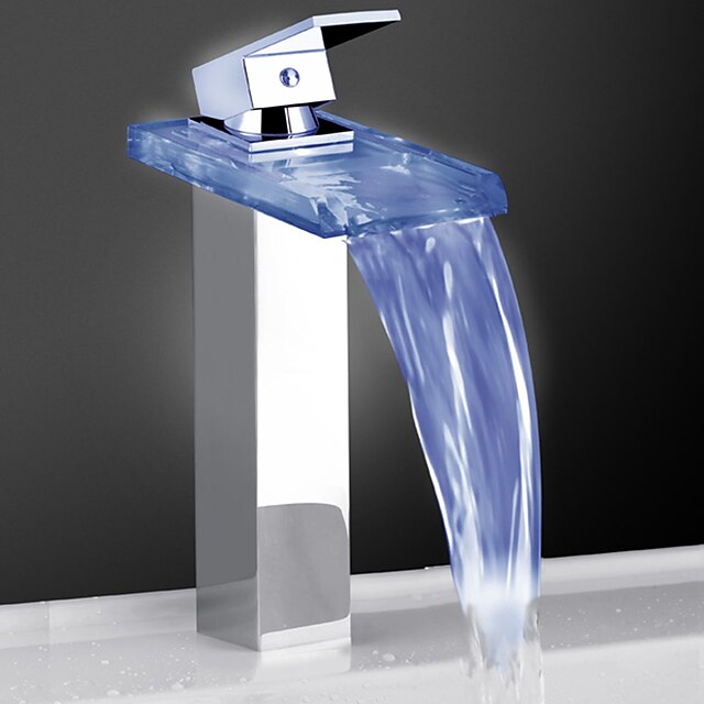  Moderne Basin Vandfald Touch/ikke-touch LED Messing Ventil Enkelt håndtag Et Hul Krom , Badekarshaner Køkken Vandhane Håndvasken vandhane