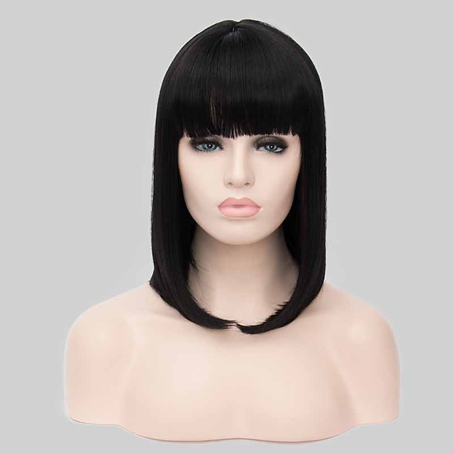  Synthetic Wig Straight Straight Bob Wig Medium Length Black Synthetic Hair Women's Black