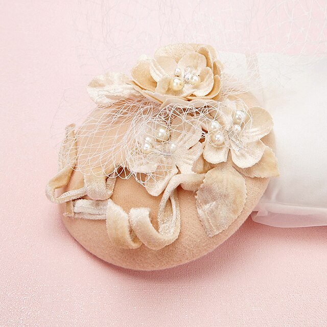  女性用 チュール 真珠 クリスタル 綿ネル かぶと-結婚式 パーティー ヘッドドレス ハット 1個