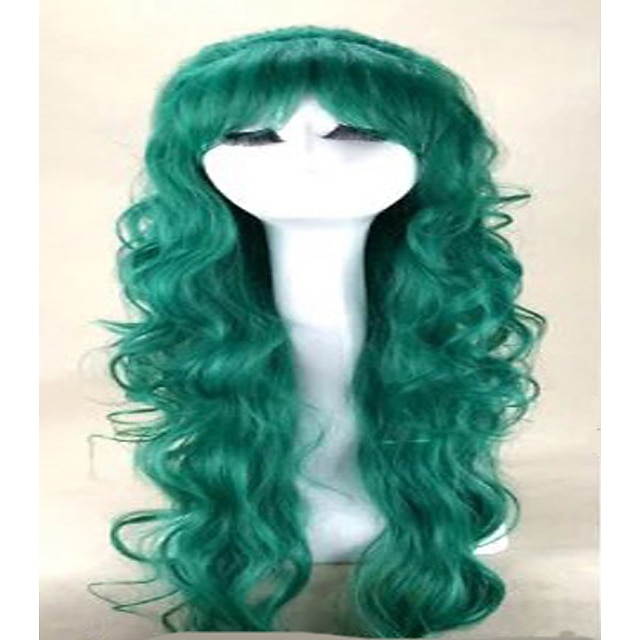  cosplay kostume paryk syntetisk paryk bølget bølget paryk grønt syntetisk hår kvinders grønne hårglæde