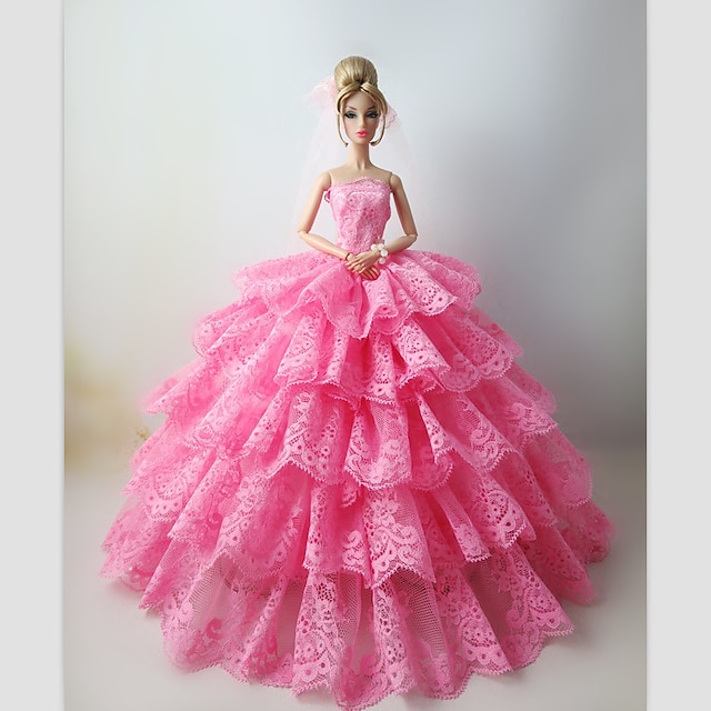  Doll Dress Wedding For Barbiedoll Lace Satin / Tulle Lace Satin Dress For Girl's Doll Toy