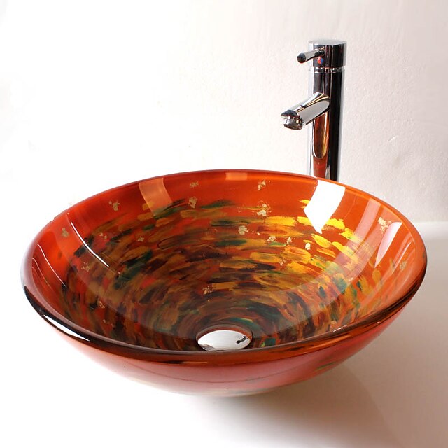  Mosdókagyló / Fürdőszobai csaptelep / Fürdőszobai hézagológyűrű Kortárs - Edzett üveg Kör Vessel Sink