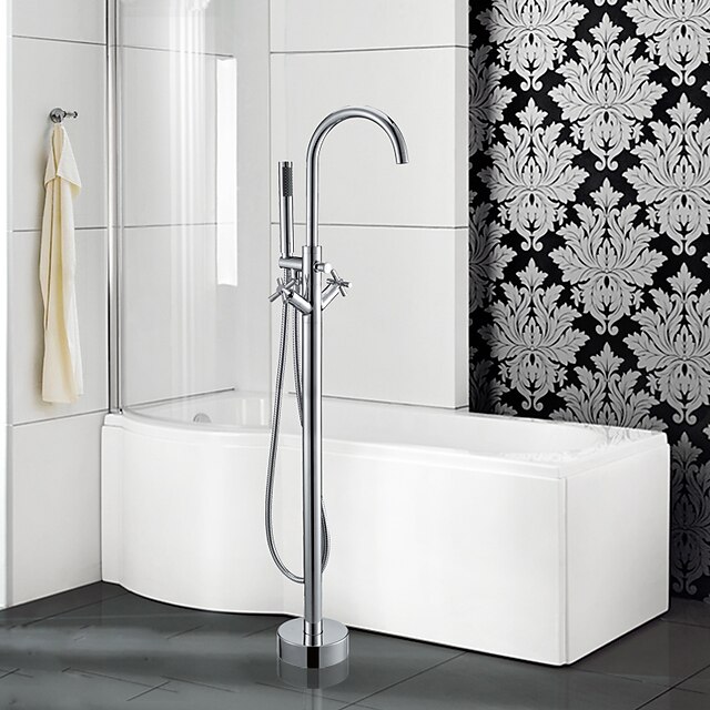  Badewannenarmaturen - Moderne Chrom Freistehend Keramisches Ventil Bath Shower Mixer Taps / Zwei Griffe Zwei Löcher